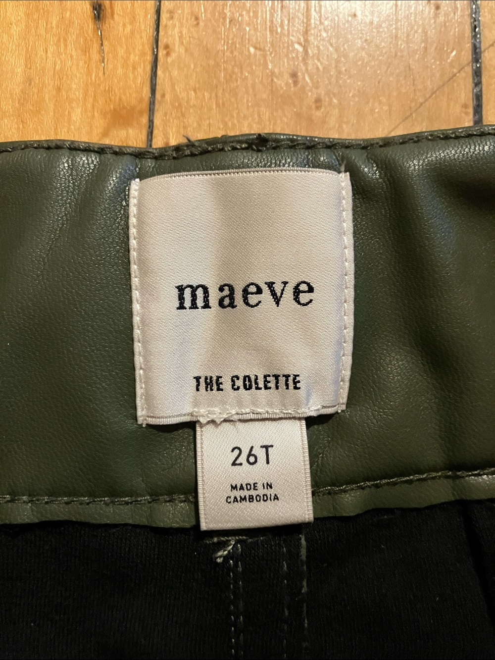 Maeve Colette Wide Leg Faux Cegan Leather Olive Green Cropped Pants 26 Tall - Picture 3 of 11